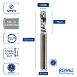 Solid Carbide Single 1 Flute Down Cut Spiral Router Bits