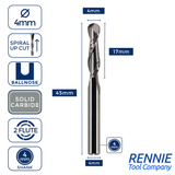 Solid Carbide 2 Flute Ballnose Up Cut Router Bits