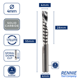 Solid Carbide Single 1 Flute Down Cut Spiral Router Bits