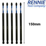 5 Pack PH2 x 150mm Magnetic Impact Screwdriver Bits Set Phillips #2