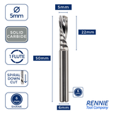 Solid Carbide Single 1 Flute Down Cut Spiral Router Bits