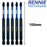 5 Pack PZ2 x 100mm Magnetic Impact Screwdriver Bits Set Pozidriv (Pozi 2)