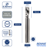 Solid Carbide Single 1 Flute Down Cut Spiral Router Bits
