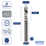 Solid Carbide Single 1 Flute Down Cut Spiral Router Bits