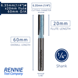 1/4" Shank TCT Tipped Straight Flute Router Bits Fits Makita Festool Dewalt Trend Routers