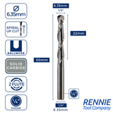 Solid Carbide 2 Flute Ballnose Up Cut Router Bits