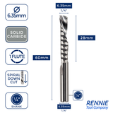 Solid Carbide Single 1 Flute Down Cut Spiral Router Bits