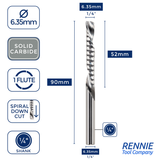 Solid Carbide Single 1 Flute Down Cut Spiral Router Bits