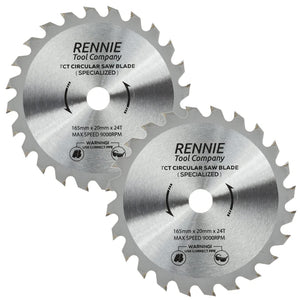 2 Pack - 165mm x 24T TCT Cordless Circular Wood Saw Blades With Thin Kerf. Fits Bosch Makita Ryobi Dewalt Circular Saws etc