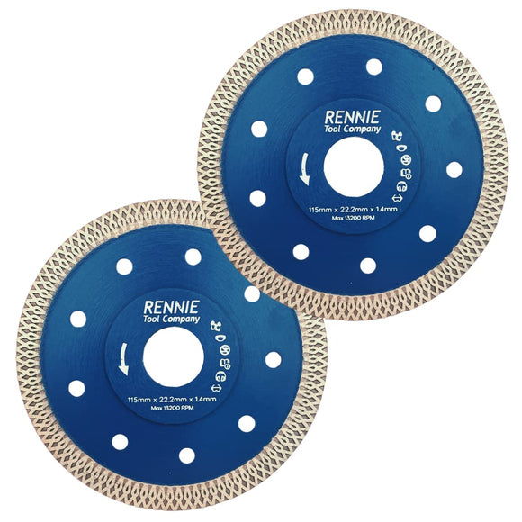 2 Pack 115mm Ultra 1.4mm Thin Diamond Cutting Discs / Blades For Masonry Tiles ETC
