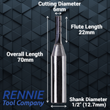 1/2" (12.7mm) Shank TCT Roughing / Chip Breaker 3 Flute Straight Router Bits