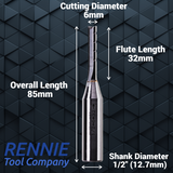 1/2" (12.7mm) Shank TCT Roughing / Chip Breaker 3 Flute Straight Router Bits