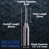 1/2" Shank TCT Roughing 3-Flute Straight Router Bit - Carbide-Tipped