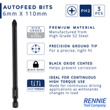3 Pack x PH2 110mm Autofeed Screwdriver Bits For Makita 6830 6831, Helfer MSV-6 & BUHNEN 20-45