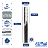Solid Carbide Straight Flute Chip Breaker / Hogging Router Bits