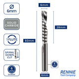 Solid Carbide Single 1 Flute Down Cut Spiral Router Bits