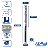 Solid Carbide 2 Flute Ballnose Up Cut Router Bits
