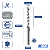 Solid Carbide Single 1 Flute Down Cut Spiral Router Bits