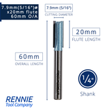1/4" Shank TCT Tipped Straight Flute Router Bits Fits Makita Festool Dewalt Trend Routers
