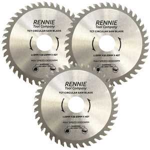 3 Pack -  115mm x 40T TCT Circular Wood Saw Blades Fits Bosch, Dewalt, Festool, Makita, Worx, Balck & Decker etc