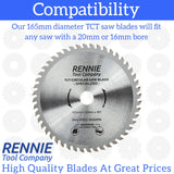 165mm x 48T TCT Cordless Circular Wood Saw Blade With Thin Kerf. Fits Bosch Makita Ryobi Dewalt Circular Saws etc