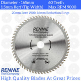 3P-165mmx24T 48T & 60T TCT Cordless Circular Wood Saw Blades With Thin Kerf.