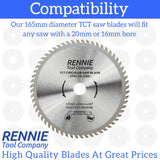 2 Pack - 165mm x 60T TCT Cordless Circular Wood Saw Blades With Thin Kerf. Fits Bosch Makita Ryobi Dewalt Circular Saws etc