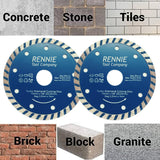 Pack Of 2 x 115mm Turbo Diamond Cutting Blade / Angle Grinder Disc For Tiles, Stones Etc (4 1/2")