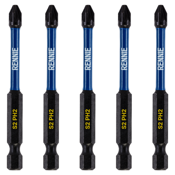 5 Pack PH2 x 75mm Long Magnetic Impact Screwdriver Bits Set Phillips #2