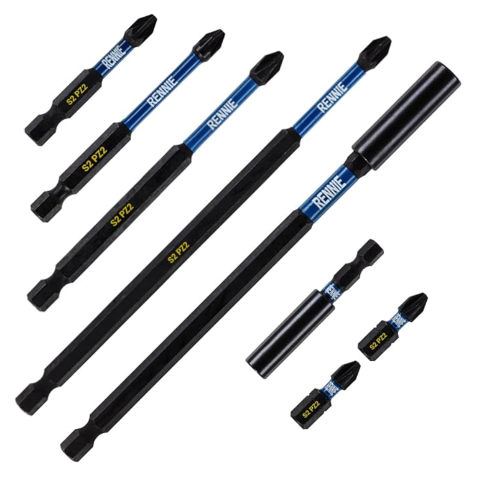 8 Piece Extra Long PZ2 Magnetic Impact Screwdriver Bits Set With Impact Bit Holders