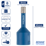 M14 Shank Diamond Tile Drill Bits / Holesaws For Use With Angle Grinders