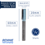 1/4" Shank TCT Tipped Straight Flute Router Bits Fits Makita Festool Dewalt Trend Routers