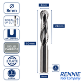 Solid Carbide 2 Flute Ballnose Up Cut Router Bits