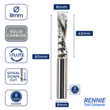 Solid Carbide Single 1 Flute Down Cut Spiral Router Bits