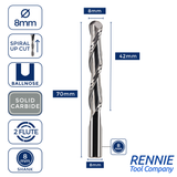 Solid Carbide 2 Flute Ballnose Up Cut Router Bits
