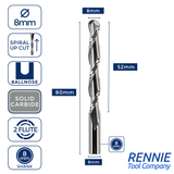 Solid Carbide 2 Flute Ballnose Up Cut Router Bits