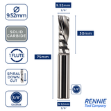Solid Carbide Single 1 Flute Down Cut Spiral Router Bits