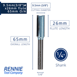 1/4" Shank TCT Tipped Straight Flute Router Bits Fits Makita Festool Dewalt Trend Routers
