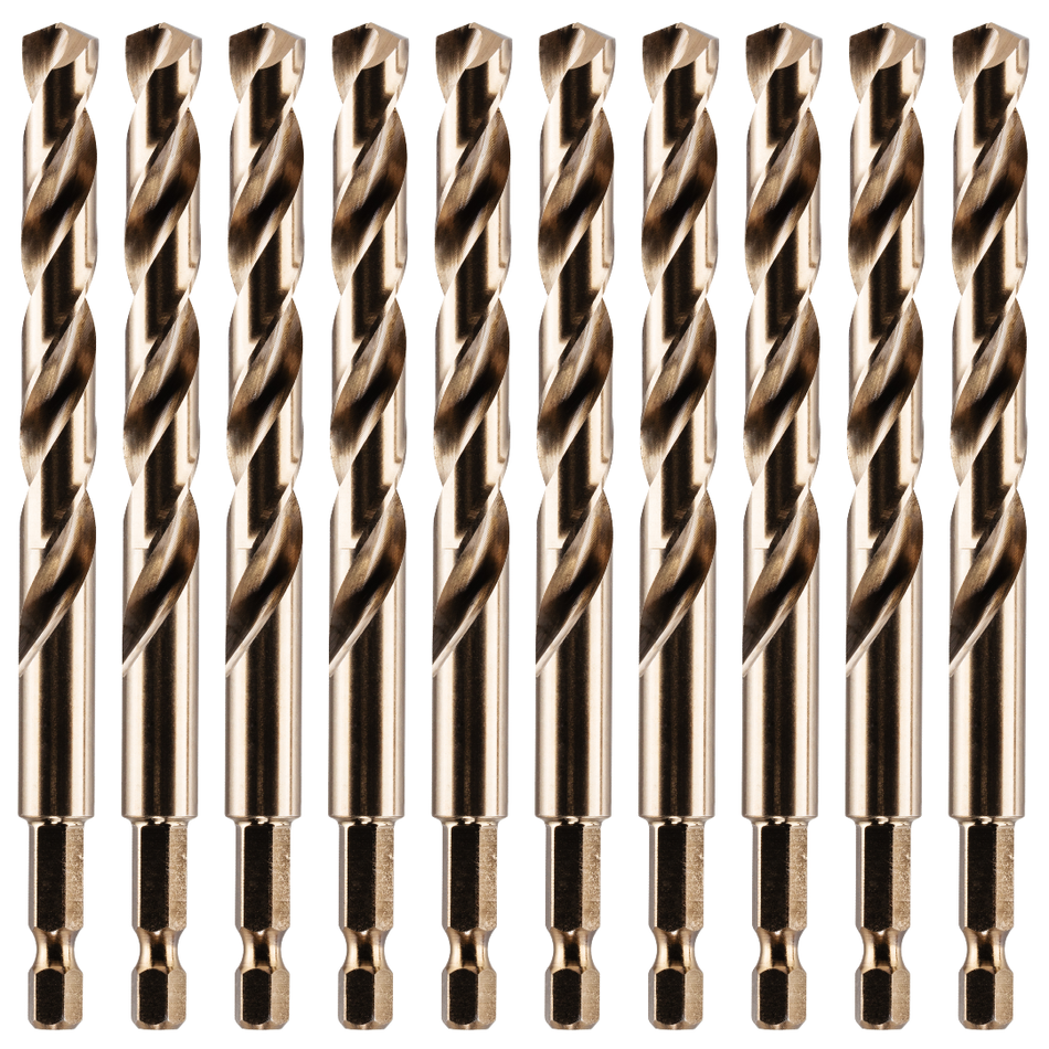 Box Of 10 x Hex Shank Cobalt Jobber Drills For Hard Metals & Stainless Steel