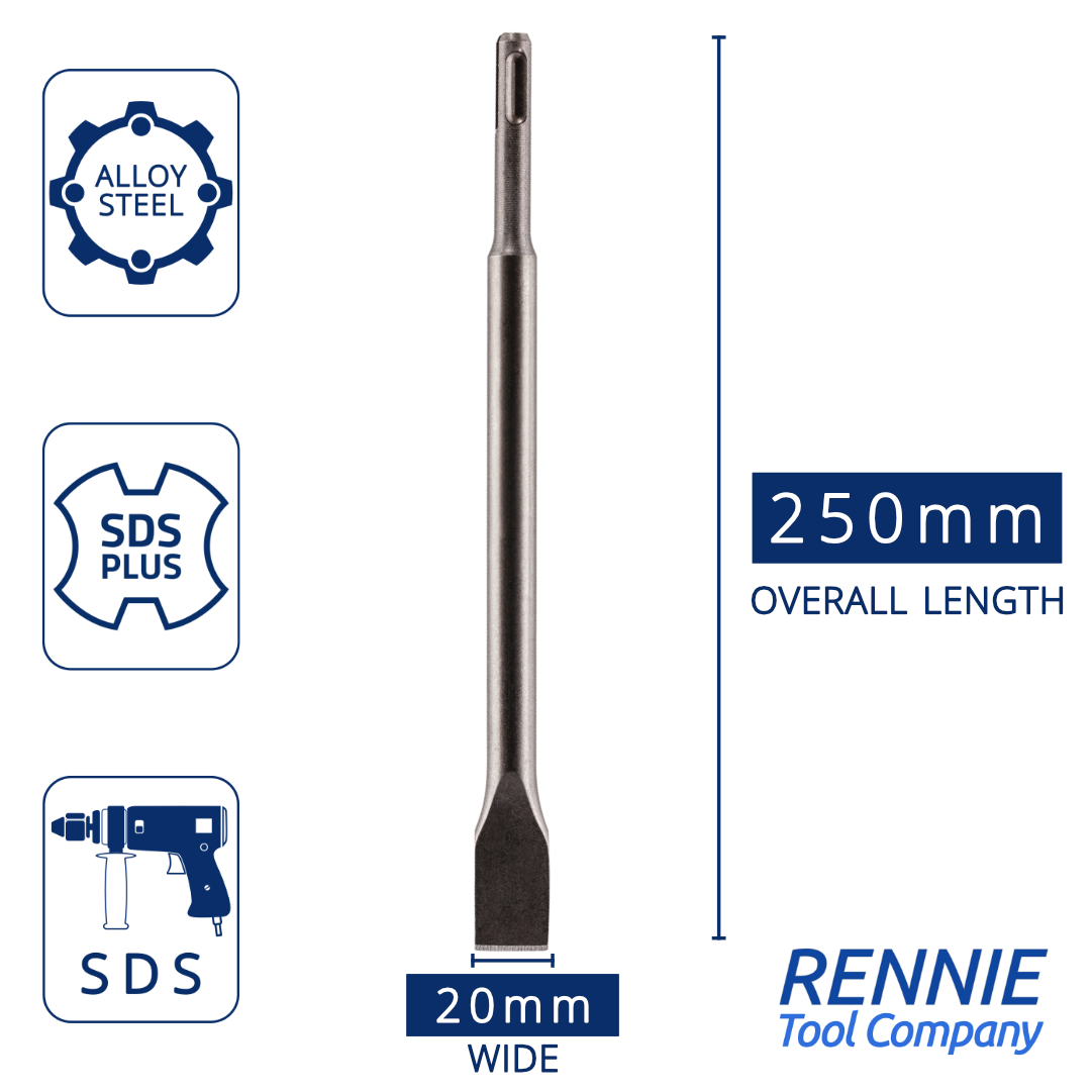 Narrow Point Chisel SDS Plus 20mm Wide Narrow Chisel x 250mm Long – Rennie Tool Company
