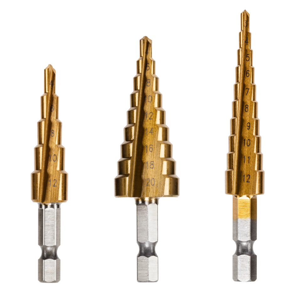 HSS Step Drills Titanium (TIN) Coated On A Hex Shank