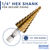 HSS Step Drills Titanium (TIN) Coated On A Hex Shank
