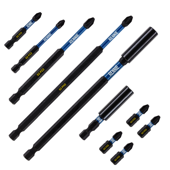 10 x PZ2 Magnetic Impact Screwdriver Bit Set Extra Long