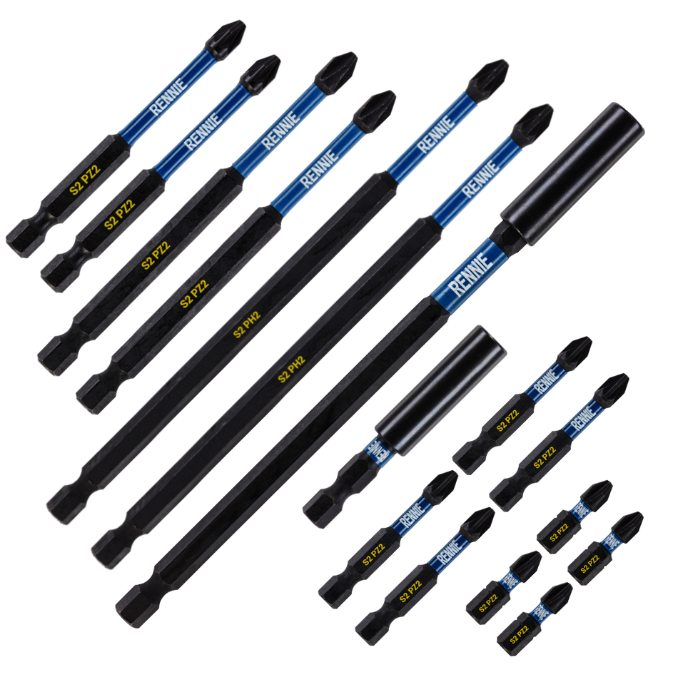 16 x PZ2 Magnetic Impact Screwdriver Bits Set Extra Long