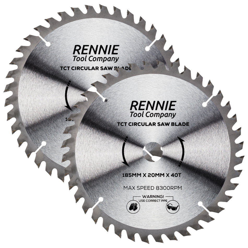 2 Pack - 185mm x 20mm Bore x 40T TCT Saw Blade Fits Evolution Rage Circular Saws