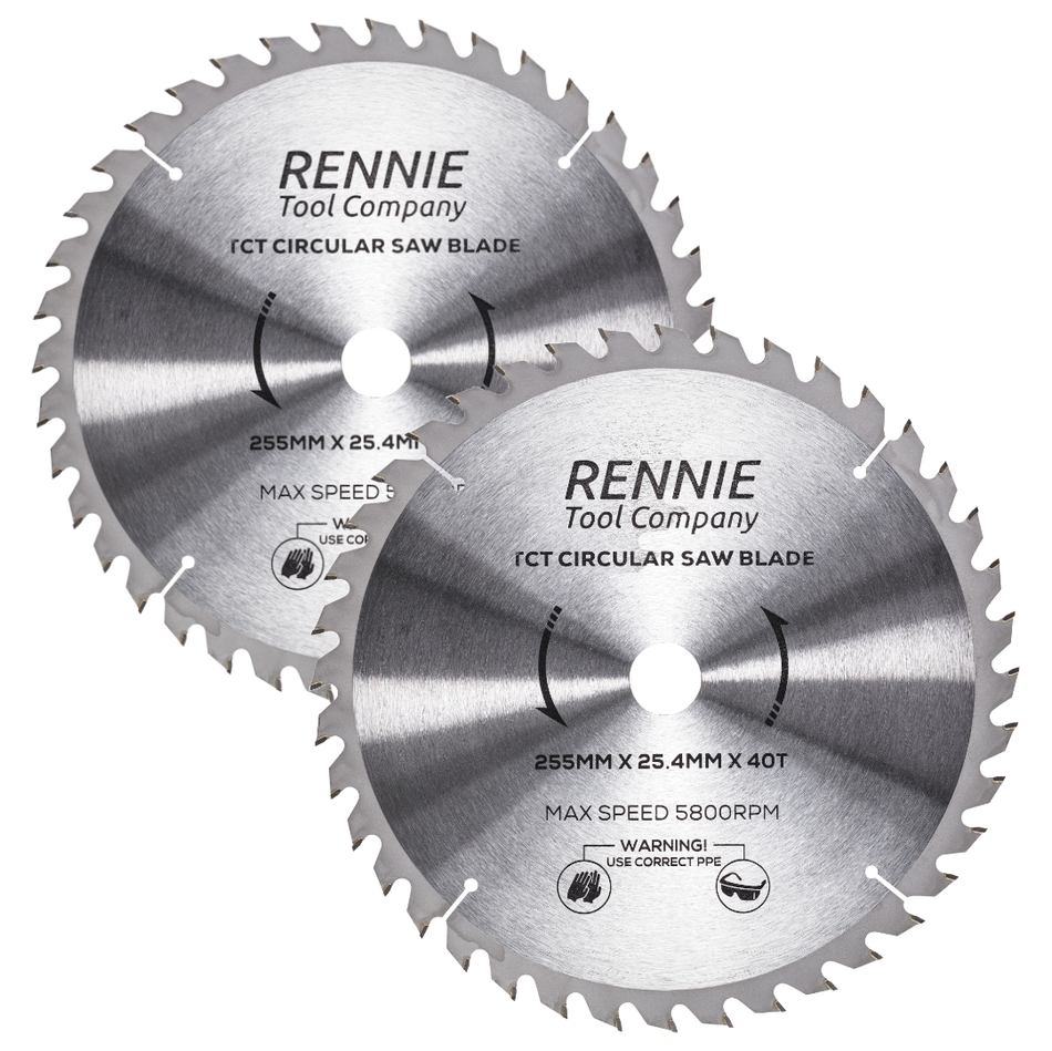 2 Pack - 255mm x 25.4mm Bore x 40T TCT Circular Saw Blades For Evolution Saws