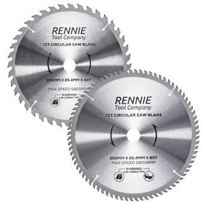 2-Pack 255mm x 40T & 80T x 25.4mm Bore TCT Circular Wood Saw Blades 255mm, Fits Evolution Saws