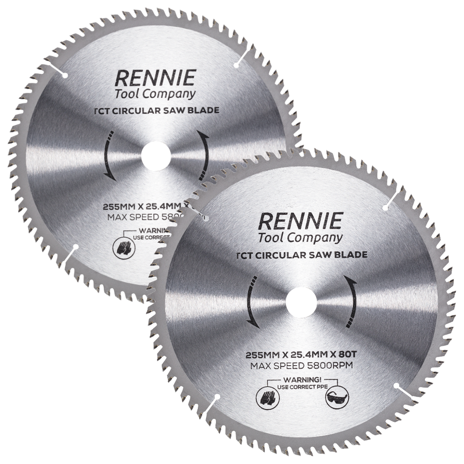 2 Pack - 255mm x 25.4mm Bore x 80T TCT Circular Wood Saw Blades Fits Evolution Saws & Evolution Rage Saws
