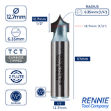 TCT Tipped Roundover / Edge Rounding Router Bits Fits Makita Festool Dewalt Trend Routers
