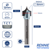 TCT Tipped Roundover / Edge Rounding Router Bits Fits Makita Festool Dewalt Trend Routers